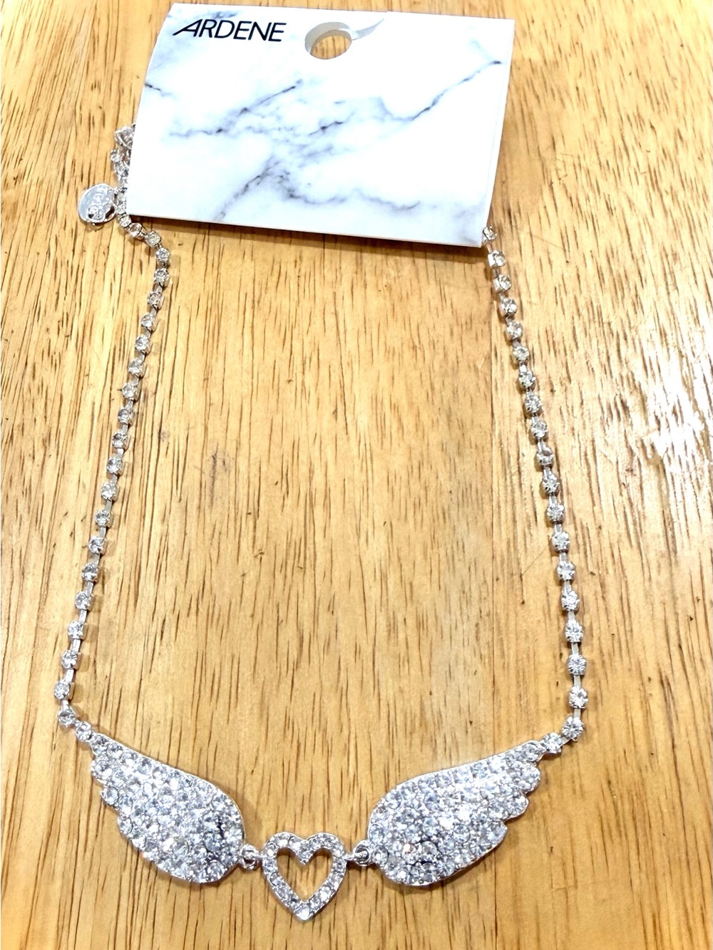 NWT Ardene Silver Crystal Wing Necklace with Heart